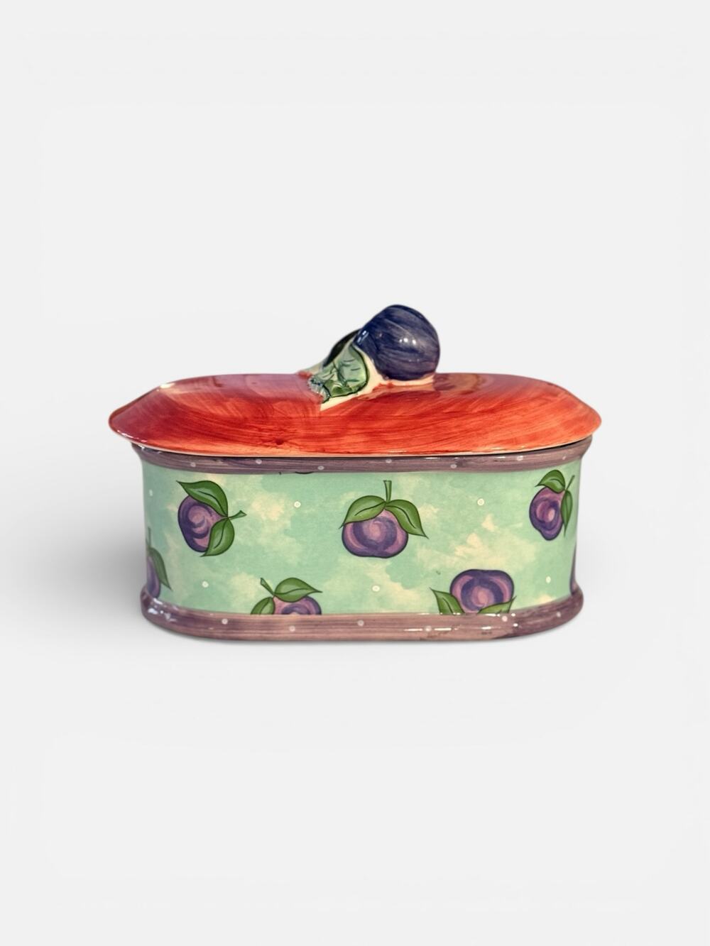 Bois d’Arc Essex Collection “Tutti Frutti” Ceramic Lidded Dish – Plum Design